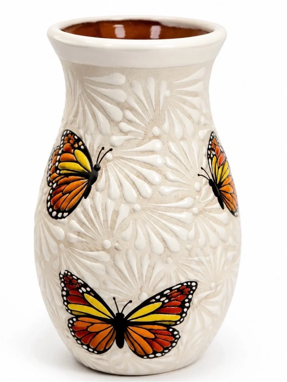 Butterfly Ceramic Vase in Cream and Orange